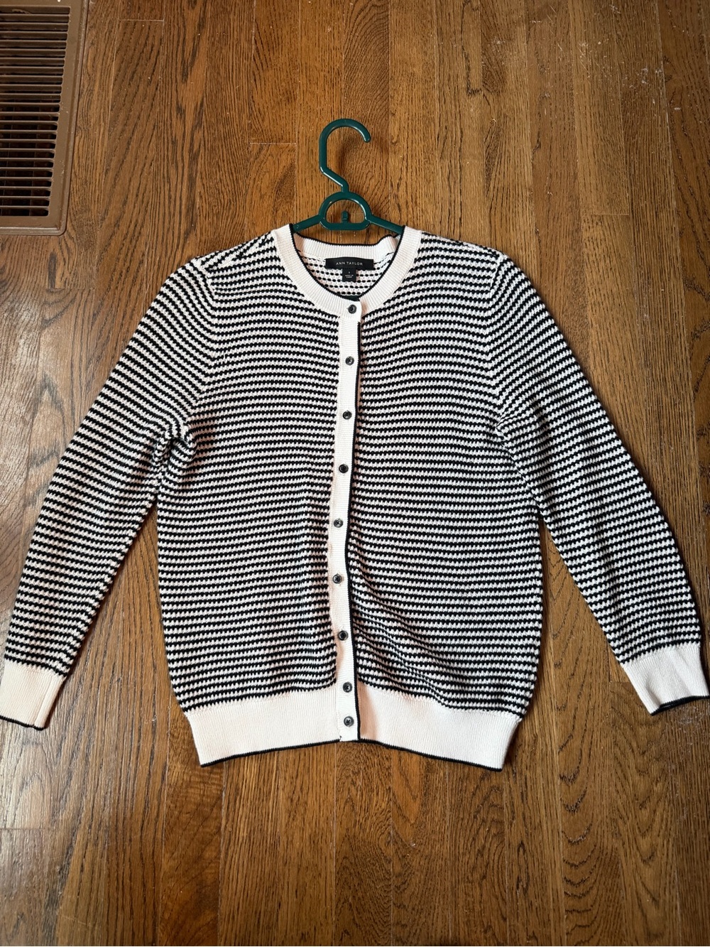 Ann Taylor Black and White Striped Button-Front Sweater Cardigan